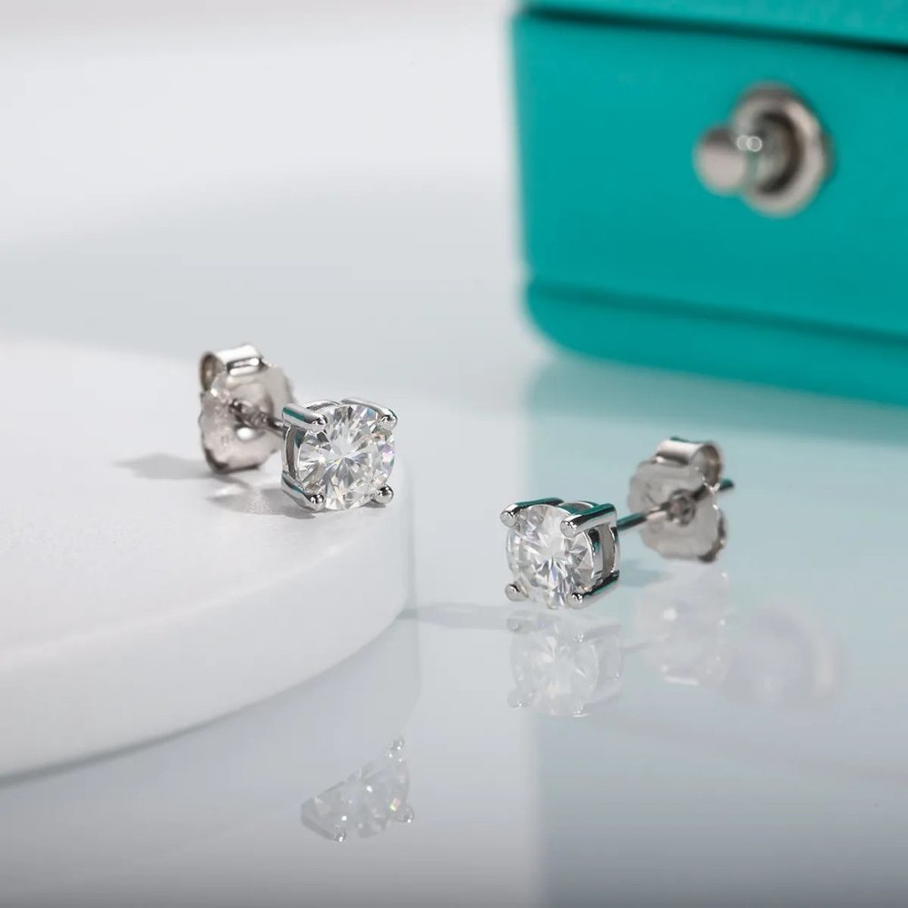 Certified 2ct. t.w. Moissanite Diamond 4 Prone Solitaire Stud Earrings NEW - Picture 7 of 16